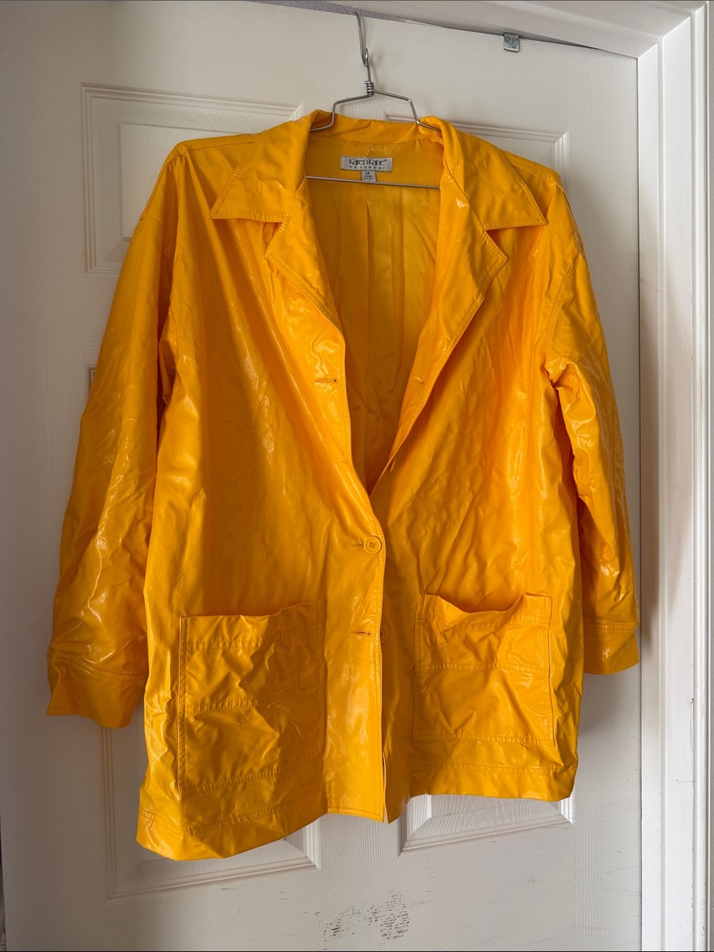 Karen Kane Glossy Yellow Single-Button Rain Trench